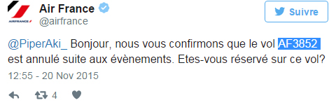 Το tweet της «Air France» για τη ματαίωση της πτήσης