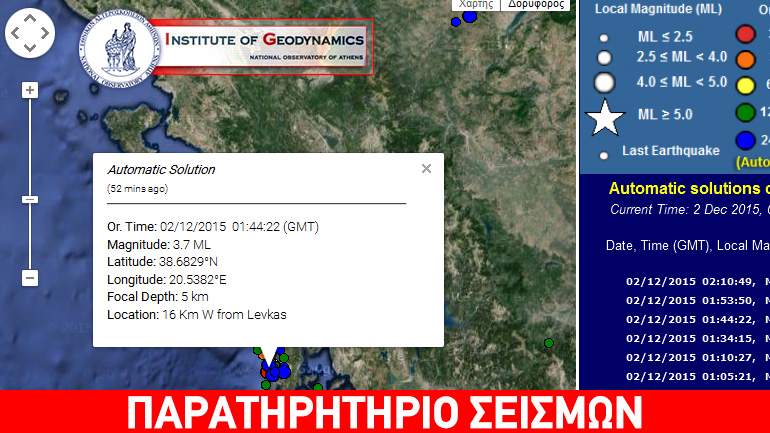Σεισμός 3,7R ανοικτά της Λευκάδας