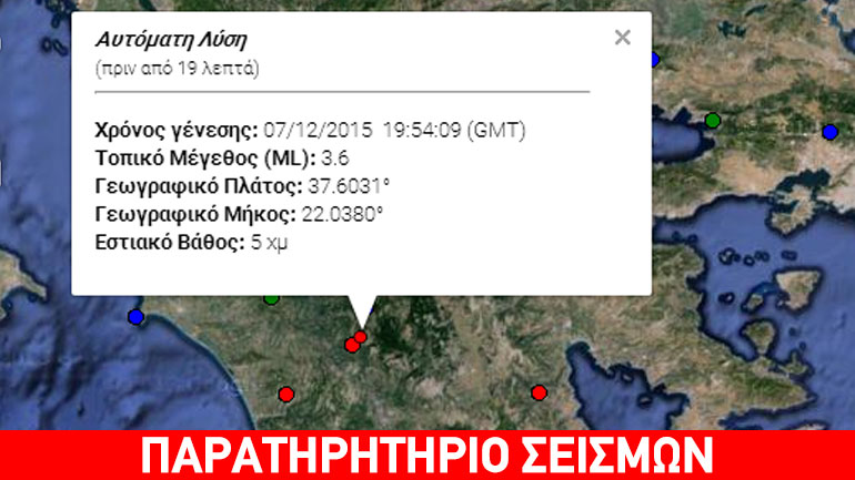 Ασθενής σεισμός 3,6R στη Δημητσάνα