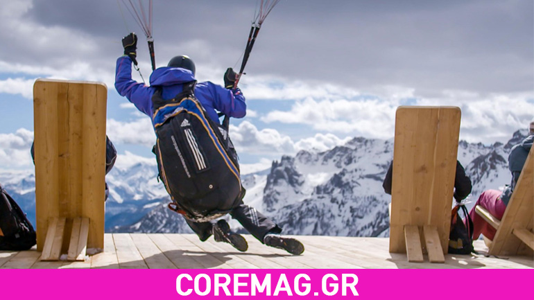 Δες μια τρελή paragliding πτήση στα χιόνια!