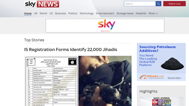 USB με 22.000 ονόματα τζιχαντιστών στην κατοχή του Sky News