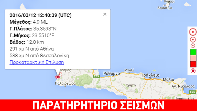 Σεισμός 4,9R στην Κρήτη – ακολουθία μικρότερων σεισμών