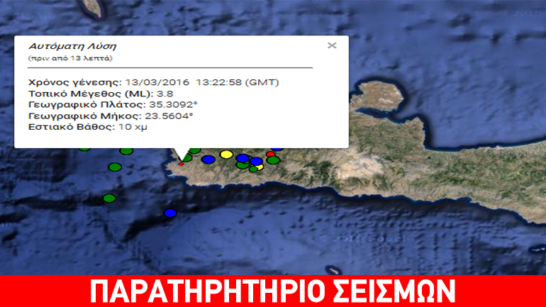 Τα Χανιά “κουνιούνται” και σήμερα από τον Εγκέλαδο: νέα δόνηση 3,8 Ρίχτερ