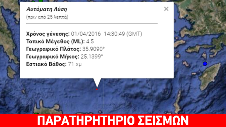 Σεισμός 4,5R στην Κρήτη