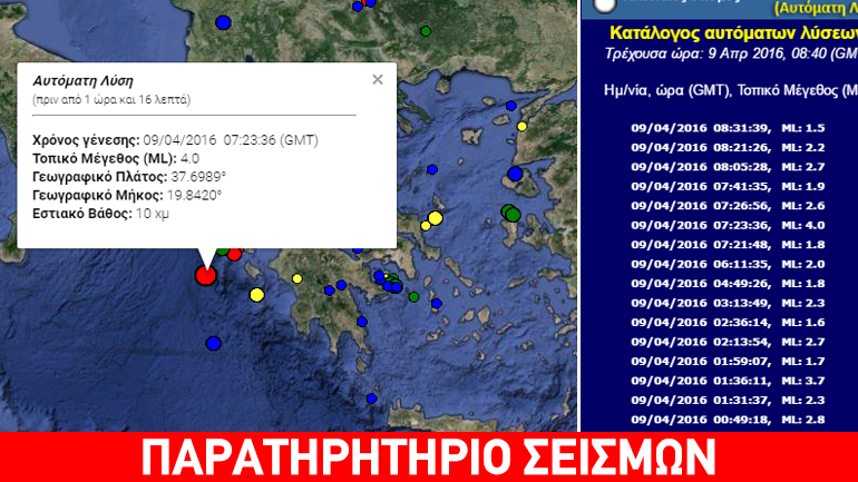 Σεισμική δόνηση 3,9R στο Ιόνιο