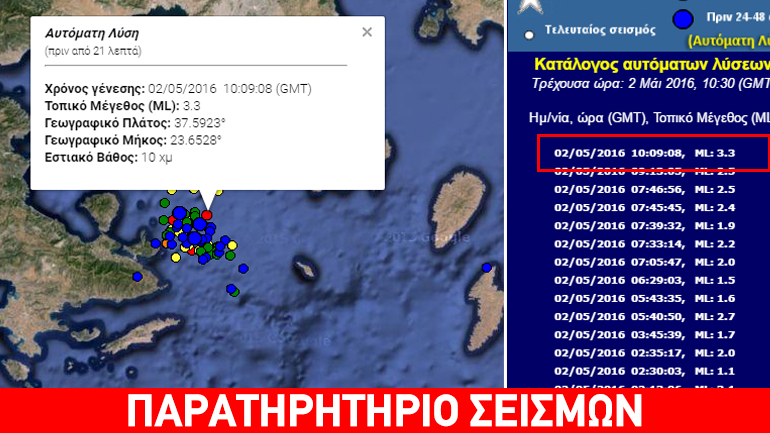 Μέθανα: Ασθενής δόνηση 3,3R στον θαλάσσιο χώρο