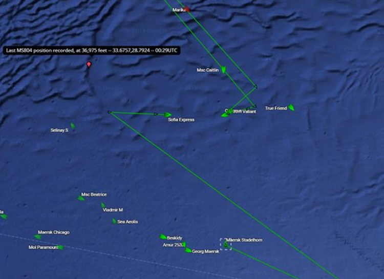 Τα πλοία που συνδράμουν στην επιχείρηση εντοπισμού του αεροσκάφους - Xάρτης από το Marine Traffic
