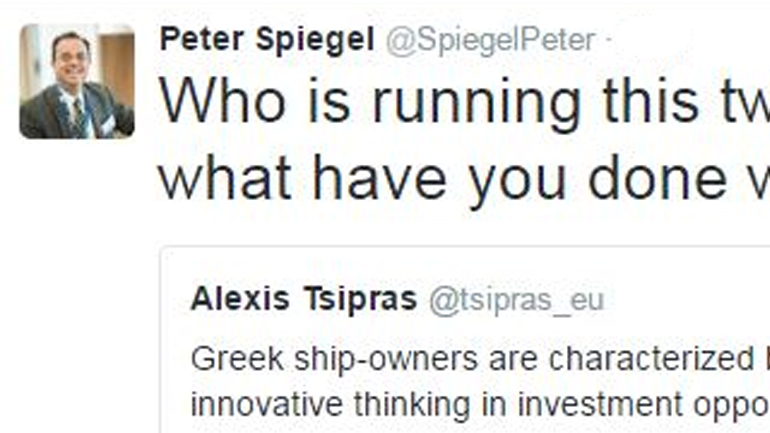 Πίτερ Σπίγκελ κατά Τσίπρα στο Twitter: «Ποιός χειρίζεται το λογαριασμό του;»