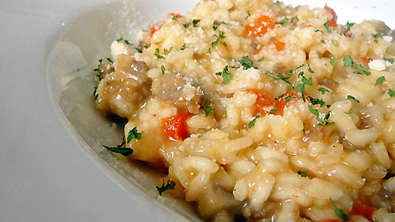 Ριζότο με μανιτάρια και πιπεριές Φλωρίνης