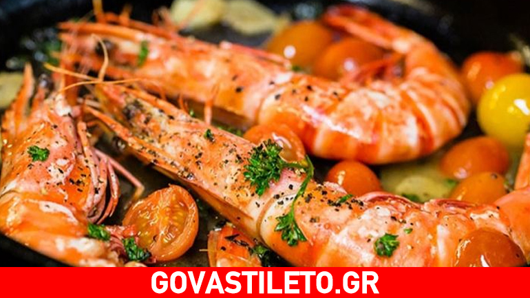 Γαρίδες με ντοματίνια σκόρδο και σος μουστάρδας