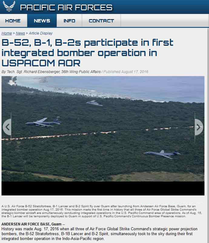 Το σχετικό δημοσίευμα στην ιστοσελίδα της στη διοίκησης Ειρηνικού της αμερικανικής πολεμικής αεροπορίας