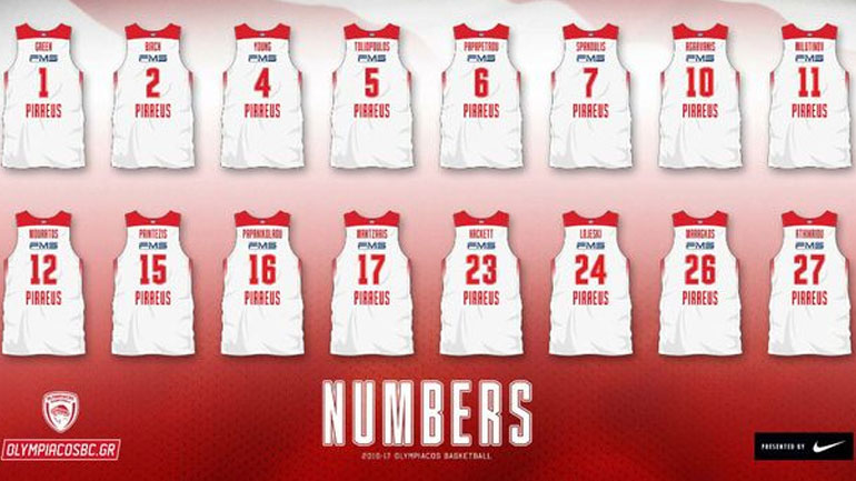Μπάσκετ: Οι αριθμοί στις φανέλες των παικτών του Ολυμπιακού για τη σεζόν 2016-17