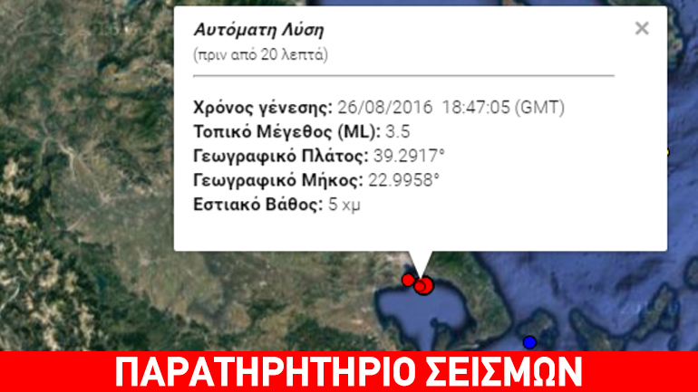 Δονήσεις ταρακουνούν τον Βόλο – Νέος σεισμός 3,5R