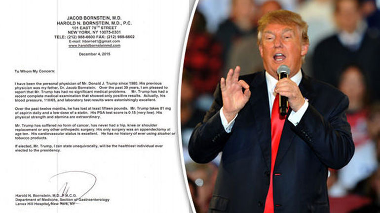 Ο γιατρός του Ντόναλντ Τραμπ συνέταξε το πιστοποιητικό υγείας του σε… 5 λεπτά Ο γιατρός του Ντόναλντ Τραμπ συνέταξε το πιστοποιητικό υγείας του σε… 5 λεπτά