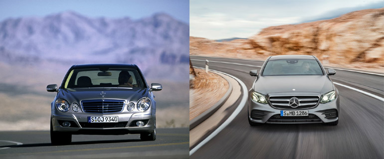 Αριστερά η Mercedes E Class του 2005 και δεξιά η τελευταίας γενιά του πολυτελούς μοντέλου...