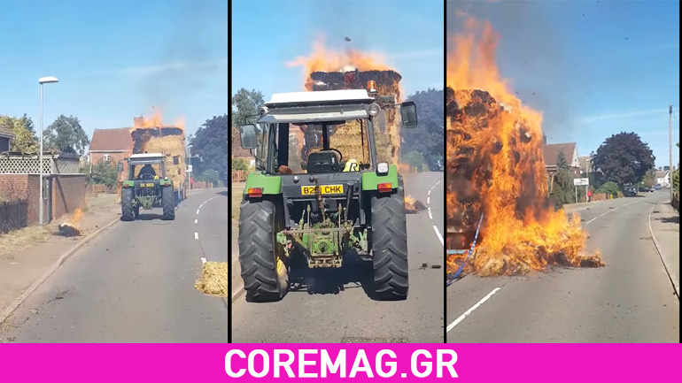 Τρακτέρ φλέγεται στο δρόμο