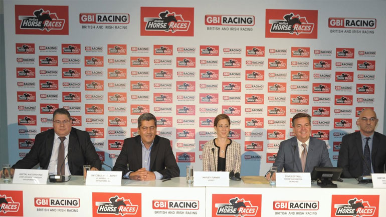 Κώστας Αλεξόπουλος Chief Operations Officer Ιπποδρομίες Α.Ε., Οδυσσέας Χριστοφόρου Β’ Αντιπρόεδρος Ιπποδρομίες Α.Ε., Hayley Turner, Clive Cottrell Marketing Director GBI Racing, Κώστας Λουκόπουλος Racing Manager Ιπποδρομίες Α.Ε.