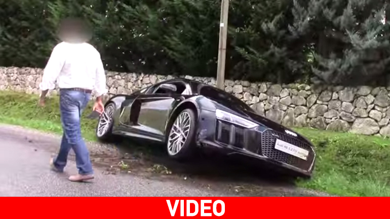 Έπεσε στο χαντάκι με το Audi R8 V10 Plus