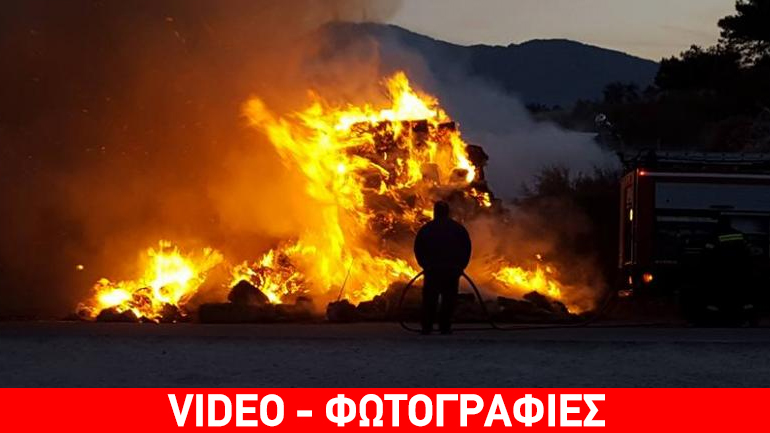 Μυτιλήνη: Κάηκε ολοσχερώς φορτηγό ζωοτροφών