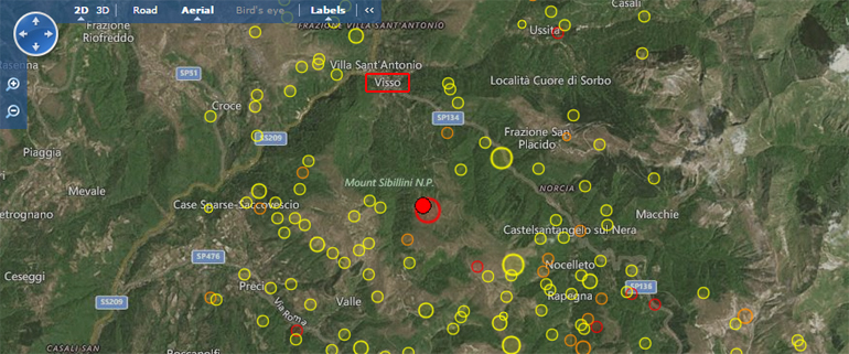Χάρτης με το επίκεντρο του σεισμού - Με κόκκινο το χωριό Βίσο που υπέστη σοβαρές ζημιές στον σεισμό της προηγούμενης εβδομάδας