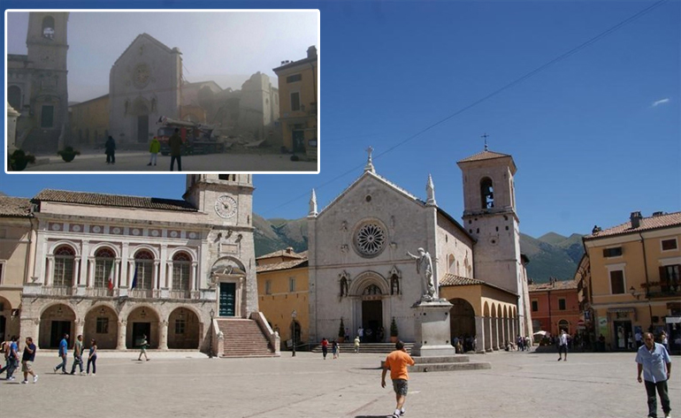 Η εκκλησία του Άγιου Βενέδικτου πριν και μετά το χτύπημα του Εγκέλαδου