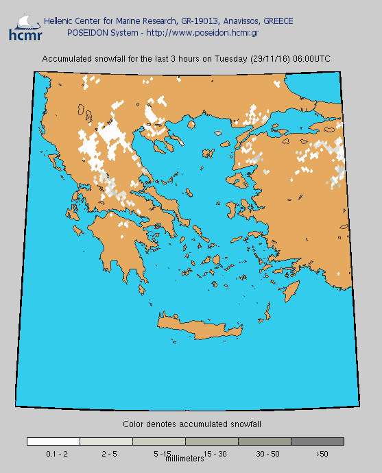 Ενώ την ίδια μέρα αναμένονται και χιονοπτώσεις κυρίως στα ορεινά
