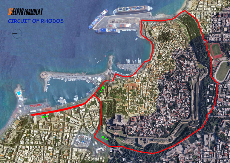 Η σχεδίαση της πίστας εντός της πόλης της Ρόδου...