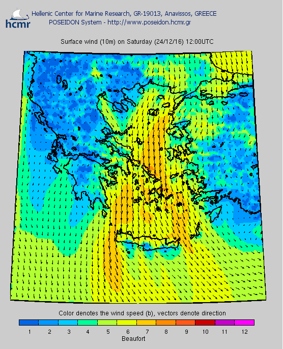 Σύστημα «Ποσειδών»: Πρόγνωση των ανέμων, Σάββατο 12.00
