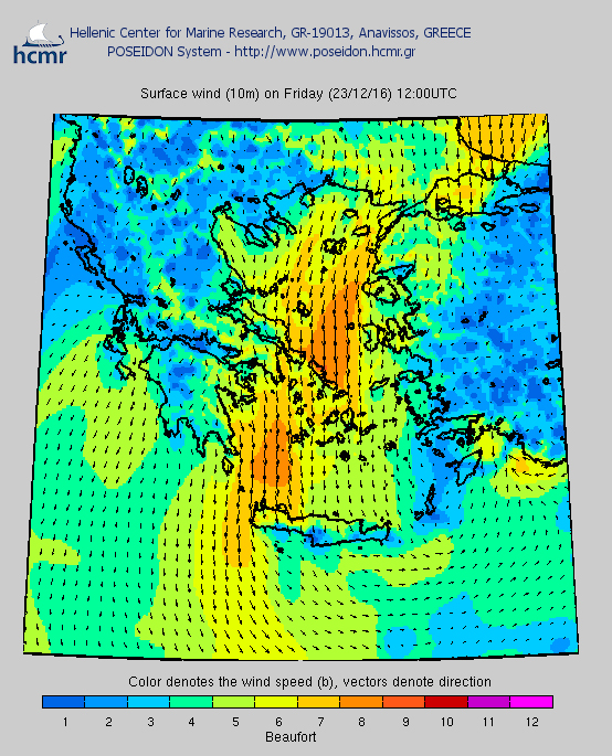 Σύστημα «Ποσειδών»: Πρόγνωση των ανέμων, Παρασκευή 12.00