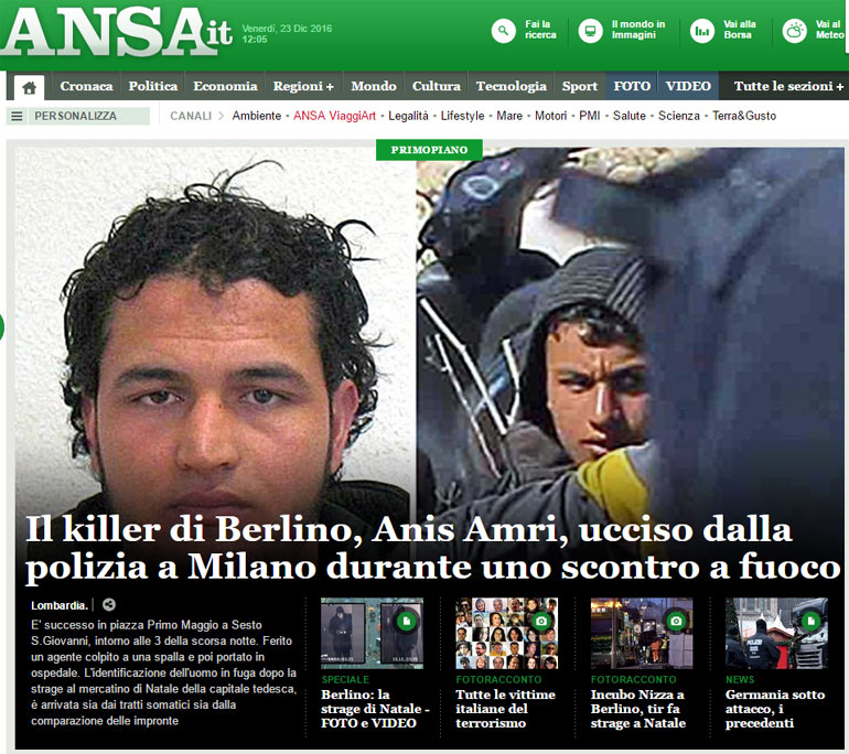 Το πρωτοσέλιδο του ιταλικού πρακτορείου Ansa