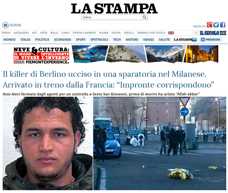 Το πρωτοσέλιδο της La Stampa