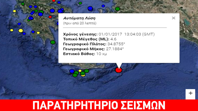 Σεισμός 4,6 Ρίχτερ νότια της Καρπάθου