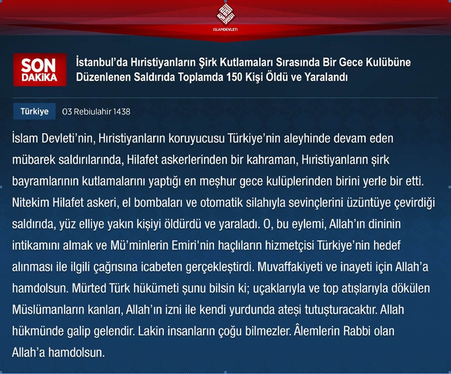 Η ανακοίνωση των τζιχαντιστών εκδόθηκε αρχικά στα αραβικά και τα τουρκικά