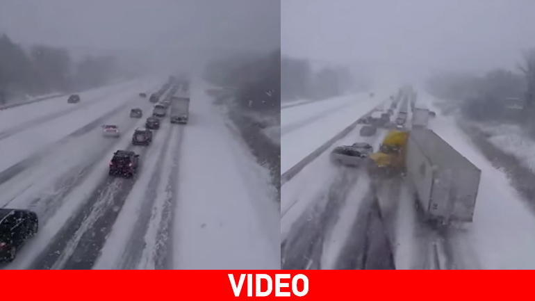 Το χιόνι και ο πάγος προκάλεσαν καραμπόλα 20 αυτοκινήτων!