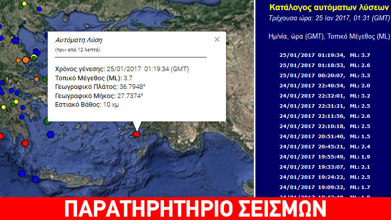 Ασθενής σεισμός 3,9R κοντά στην Κω