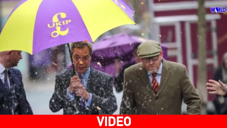 Πέταξε αυγά στον Φάρατζ και εκείνος κρατούσε… ομπρέλα