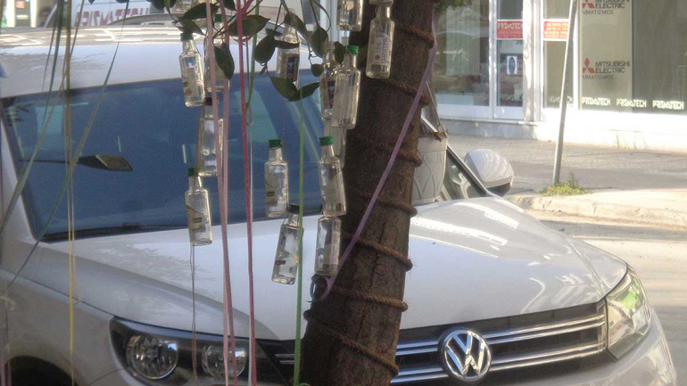 «Φύτρωσαν» καραφάκια σε δέντρο στα Τρίκαλα