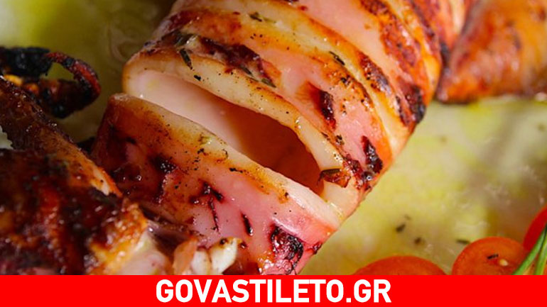 Ψητό καλαμάρι σχάρας με σος μουστάρδας