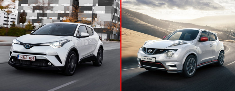 Αριστερά το Toyota C-HR και δεξιά το Nissan Juke Nismo με τους 214 ίππους (έκδοση CVT)!