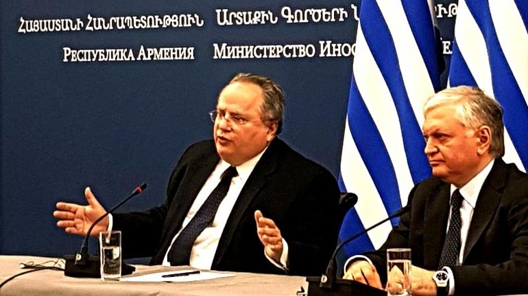 Στοχευμένη στρατηγική συνεργασία Ελλάδας – Αρμενίας συμφώνησαν Κοτζιάς και Ναλμπαντιάν