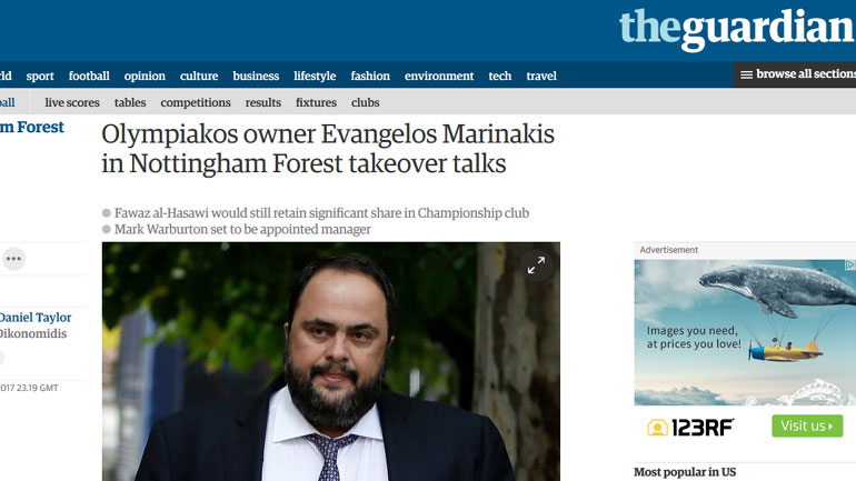 Guardian: «Ο Μαρινάκης επέστρεψε για τη Νότιγχαμ Φόρεστ»