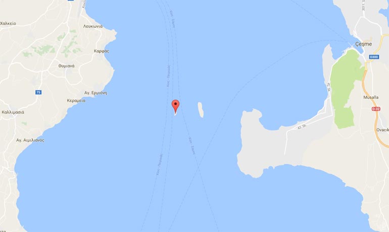 Η νησίδα Πάσπαργος, μεταξύ Χίου και τουρκικών ακτών. 