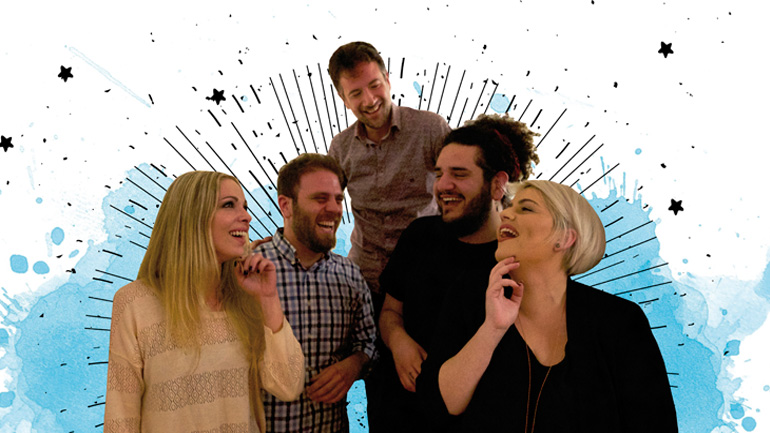 Ο Κ.  Μαραβέγιας παρουσιάζει τους τέσσερις φιναλίστ από την ομάδα του: Γ.  Μάργαρης Κ.  Λειψάκη, Ν.  Μηλιώνη, Ά.  Κακαγής