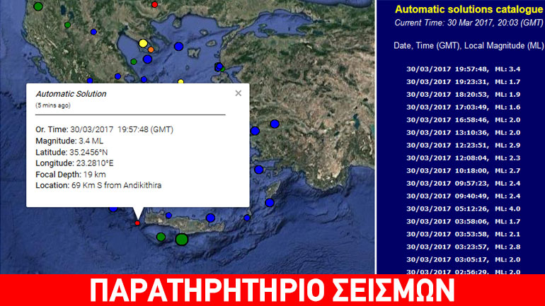 Ασθενής σεισμική δόνηση 3,3R κοντά στη Παλαιόχωρα Χανίων