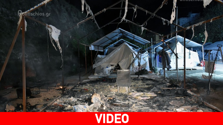 Αναστάτωση έπειτα από φωτιά σε σκηνή στον καταυλισμό της Σούδας
