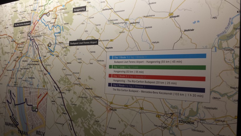 Ο χάρτης με τις διαδρομές όλου του διημέρου γύρω από τη Βουδαπέστη και στο circuit