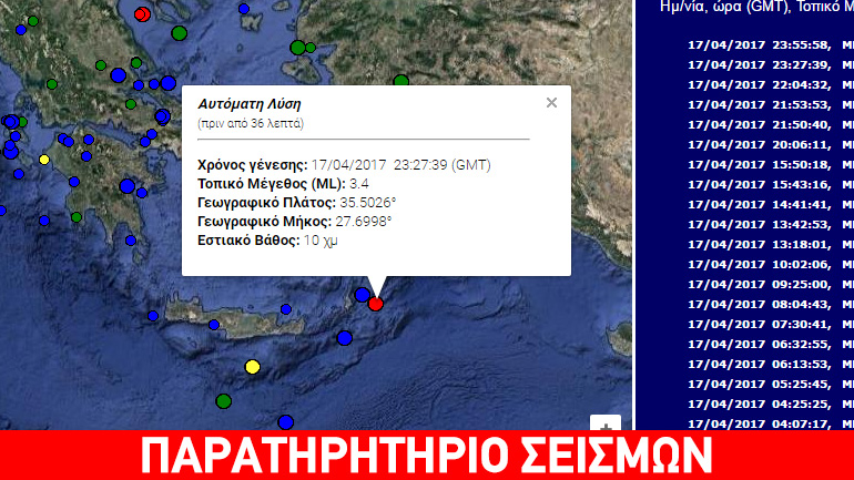 Σεισμική δόνηση 3,4R ανατολικά της Καρπάθου