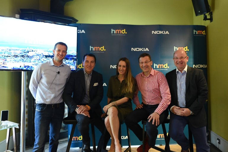 Top Management HMD (από αριστερά): Lampros Zolotas, Country Manager - Alberto Matrone, Vice President Eastern Europe HMD Global - Carmen Kanelaki, Head of Consumer and Channel Marketing Central East Europe - Pekka Rantala, Chief Marketing Officer HMD Global - Florian Seiche, President HMD Global