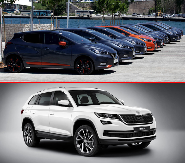 Nissan Micra (πάνω) και Skoda Kodiaq. Τα οδηγούμε πριν καν κυκλοφορούσουν στους δρόμους χάρη στους ανθρώπους των εισαγωγικών εταιρειών...
