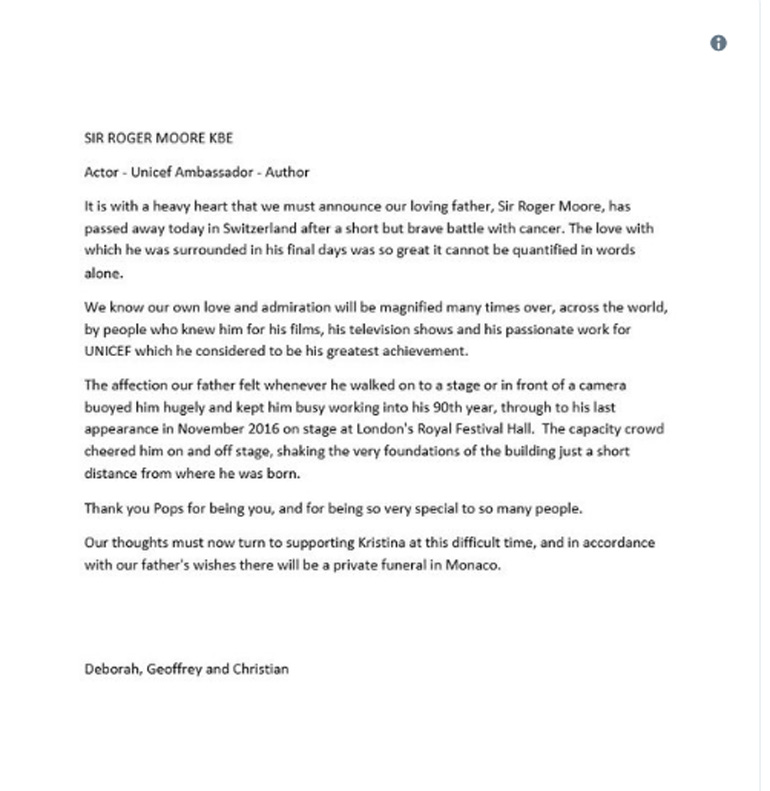 Η ανακοίνωση για τον θάνατό του